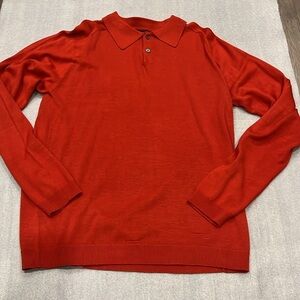 KEVO Collection 100% Silk Knit Long  Sleeve Polo Luxury Mens Shirt Red L